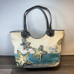 Coach Cream and Gray beach Starfish Canvas Tote